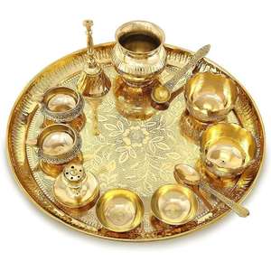 Coffrets cadeaux de luxe en laiton indien Décoration Diwali Pooja Thali Accessoires Encens en laiton Accessoires Pooja Ensembles de cadeaux personnalisés - Product Image 3
