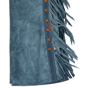 Chapas de flecos de cuero occidental Chapas de flecos de cuero de montar de vaquero de ante genuino con cinturón ajustable para montar a caballo - Product Image 5