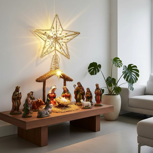 Moderno Puntale per Albero di Natale a Forma di Stella 3D con Luci LED Calde IP44 per Decorazioni Domestiche e Regalo, Formato Piccolo - Product Image 1