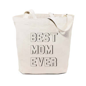 Modern Best Mom Ever Cotton Canvas Tote Bag with Open Closure Solid Color Pattern - Product Image 1