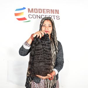 Vente en gros du fabricant Extensions de cheveux humains vierges 100% naturels Boucles ondulées de couleur noire Cheveux de temple indien avec dentelle HD - Product Image 1