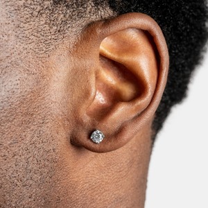 Classic Round Cut Stud <b>Earrings</b> for <b>Men</b> and Women Silver Tone Solitaire Diamond Style Hip Hop Fashion Jewelry - Product Image 1