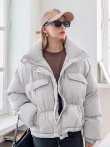 แจ็กเก็ตทรงพองสำหรับผู้หญิงเสื้อแจ็คเก็ตทรงพองมีกระเป๋าด้านหน้าขนาดใหญ่สำหรับฤดูหนาว - Product Image 3