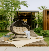 Fauteuil suspendu pliable moderne en rotin PE imperméable pour extérieur, avec support en aluminium et coussin moelleux, idéal pour ferme, parc, villa