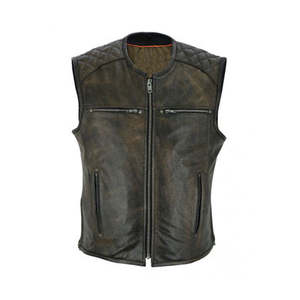 High Quality Breathable Thick <b>Leather</b> <b>Biker</b> Motorcycle <b>Vest</b> Genuine <b>Leather</b> Motorbike Waistcoat OEM Service Available - Product Image 1