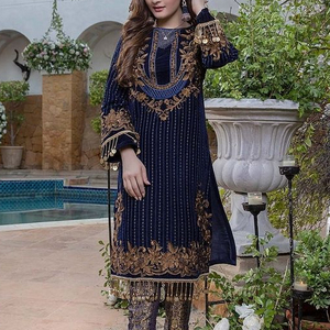 KURTA ชุดเดรสกางเกงผ้ายกประดับประดาด้วยลูกปัดแก้วคริสตัล,DABKA WORK For Party-WEAR @ 2022 - Product Image 1