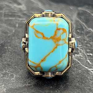 Anillo Grande de Turquesa Hecho a Mano para Hombre, Plata de Ley, Estilo Otomano, Gema Natural Cuadrada, Regalo Único para Él - Product Image 2