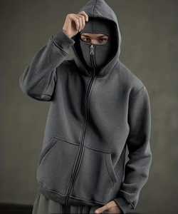 Sweat à capuche en gros avec impression camouflage et broderie : poids lourd 400 GSM, patch en chenille 100% coton, coupe courte en molleton français uni avec fermeture éclair - Product Image 1