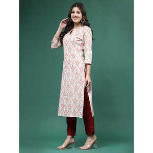 Kurtas droits imprimés blanc cassé pour femmes, hauts modestes - Product Image 5