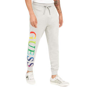 Pantaloni Sportivi Uomo Guess Arthur Flare in Cotone 100% con Logo, in Tessuto Terry Anti-Piega, Grigio, Taglia L - Product Image 1