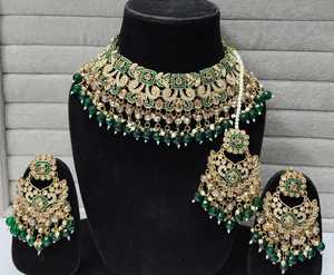 Bridal choker necklace set with earrings high quality kundan stones Anti Tarnish and <b>pearls</b> for wedding and party wear - Product Image 3
