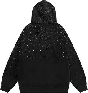 Custom Rhinestone Pullover Cropped Hoodie for Men, Washed 100% Cotton Screen Print, 2025 Casual Streetwear Fashion - Product Image 2