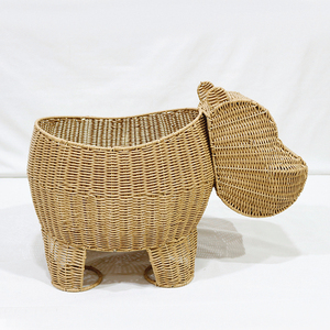 Organisateur de jouets en osier en forme d'hippopotame fait à la main pour chambre d'enfants et décor de pépinière - Product Image 3