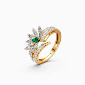 Diamant de laboratoire de 0,68 ct, magnifique diamant floral avec pierre verte, bague ornée de diamants |   En or jaune, blanc et rose 9 carats - Product Image 3