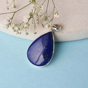 Pierre précieuse naturelle Lapis Lazuli 925 pendentif en argent sterling serti de lunette pendentif à la mode pendentif classique pour unisexe. - Product Image 2
