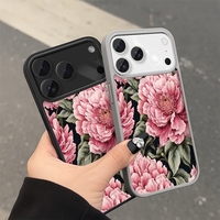 Grande coque de téléphone magnétique vierge pour sublimation, compatible 11 17 Pro Max, en TPU souple, motif floral blanc, unisexe, avec support, sans composants