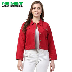 Chaqueta Vaquera Roja para Mujer, Informal, a la Moda, Estilo Urbano, Manga Larga, con Botones, Prenda Exterior Elegante, Diseño Moderno - Product Image 1