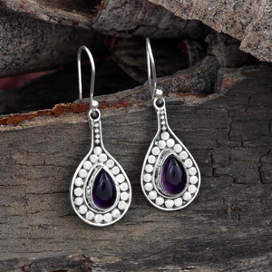 Boucles d'oreilles améthyste en argent sterling 925 faites à la main février pierre de naissance goutte élégante pierre naturelle bijoux cadeau pour elle - Product Image 2