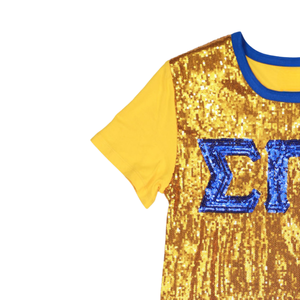 100 algodón Sigma Gamma Rho Sorority Gold Sequin Tee azul bordado letras griegas Greek Life Apparel mujer Casual SGRho camiseta - Product Image 3