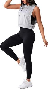 Femmes 100% coton sans manches à capuche Crop débardeur ouvert côté entraînement vêtements de sport Hip Hop Style respirant court pour l'hiver avant - Product Image 5