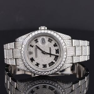 Nouveau chiffre romain personnalisable Moissanite diamant montre lettres romaines en acier inoxydable bande luxe affichage analogique montre à Quartz - Product Image 1