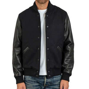 Veste pour homme à manches en cuir, style universitaire, brodée, unie, à la mode, best-seller - Product Image 5