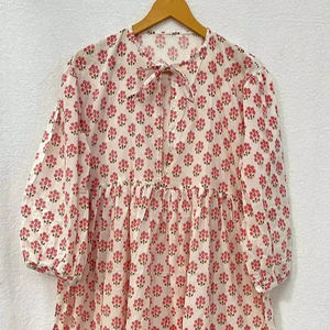 Robe longue rose imprimé floral pour femmes haut confortable à manches longues léger robe Kurti une pièce longue robe d'été Boho - Product Image 1