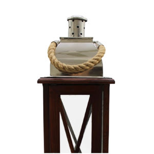 Farol de Madera y Acero de Diseño Nuevo (Niquelado) con Asa de Yute - Product Image 3