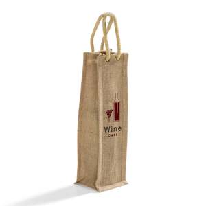 Bolsas de Yute para una Sola Botella de Vino con Logotipo Personalizado, Bolsas de Regalo de Arpillera con Asas de Cuerda - Product Image 4