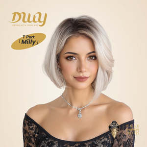 Milly-DWY 12 Inches Glueless Synthetic <b>Wig</b> for Women Short Blonde Bob with Transparent Lace Front Middle Part - Product Image 4