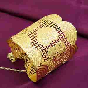 Wholesale 14K 18K 24K Dye Gold Plated Wide Filigree Or Lattice Cuff <b>Bracelet</b>, <b>Fashion</b> Kada <b>Bracelets</b>, Adjustable Brass Cuff Kada - Product Image 1