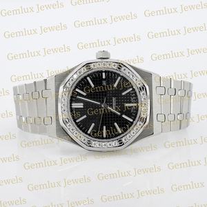 New Collection Black Dial D VVS Moissanite Diamond Stainless Steel Diamond HIp Hop <b>Watch</b> For Men's - Product Image 3