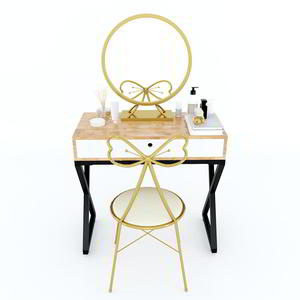 XConcept BTD68038 European Style Dresser <b>Foldable</b> Makeup <b>Mirror</b> with Iron Legs and Glass Drawers for Bedroom or Hotel - Product Image 6