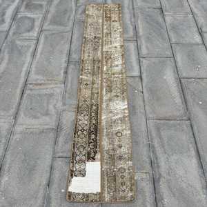 Turkish Vintage Rug, 1.2x6.3 ft Rug, <b>Brown</b> Floral <b>Wool</b> Rug - Product Image 1