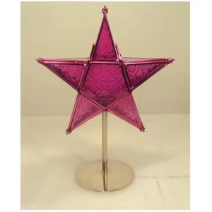 Décoration de table Étoile en verre vintage de couleur rose avec support en métal pour décoration de table de maison de Noël - Product Image 1