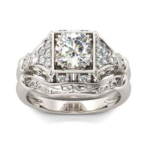 Jeulia Vintage Milgrain Round Cut Sterling Silver Bridal Ring Set - Product Image 1