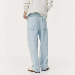 La mejor nueva ropa de calle clásica 100% pantalones vaqueros holgados de algodón para hombre Pantalones de pierna ancha lavados rectos largos - Product Image 5