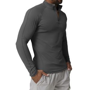 เสื้อผ้ากีฬาผู้ชาย โพลีเอสเตอร์ผสมสแปนเด็กซ์ แบบรัดรูป แขนยาว ซิปครึ่งตัว สำหรับออกกำลังกาย ฟิตเนส เสื้อยืดผู้ชาย ฤดูใบไม้ร่วง - Product Image 3