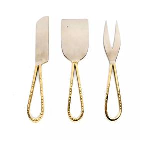 Nuevo Juego de Tres Piezas para Queso, Chapado en Oro, Cortador de Queso Metálico, Tenedor de Queso Metálico, Juego de Cubiertos Moderno a Precio Económico al por Mayor - Product Image 1