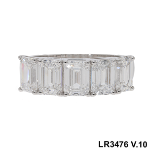 14K <b>White</b> Gold 4ct 5 Stone Emerald Cut Half Eternity Rhodium Plated Women's Wedding Engagement Ring Filled Lab Grown Diamonds - Product Image 4