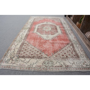 Tapis turc vintage, tapis de sol de 3,7 x 6,8 pieds, tapis patchwork rouge et blanc - Product Image 2