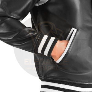 2025 ropa exterior de alta demanda para hombre de talla grande Color negro estampado con eslogan apliques estilo campus chaquetas universitarias de béisbol - Product Image 6