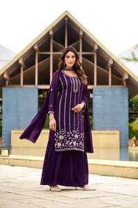 LAUNCHING NEW DESIGNER FESTIVE WEAR SHARARA PALAZZO <b>FABRIC</b> GEORGETTE WITH SEQUENCE EMBROIDERY AND <b>BEADS</b> WORK - Product Image 2