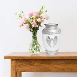 Urnas de cremación recubiertas de esmalte con estampado de mármol blanco de estilo europeo, memoriales de latón y aluminio de acero inoxidable personalizables duraderos - Product Image 4