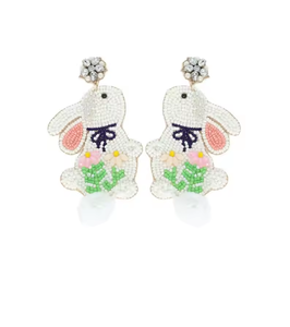 Pendientes de cuentas de arroz hechos a mano con diseño estético de Pascua, pendientes de conejo blanco bohemio de viento étnico - Product Image 1