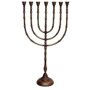 Candelabro de Menorah Chapado en bronce de 7 ramas de estilo Vintage para ceremonia religiosa y decoración del hogar candelabro de Hanukkah de Metal adornado - Product Image 1