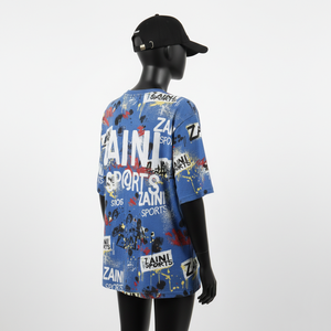 Camiseta Holgada para Mujer, Algodón Premium, Jersey Suave y Transpirable, Azul Multicolor, Sublimación Completa, Logotipo Personalizado, Camiseta de Algodón para Mujer - Product Image 5