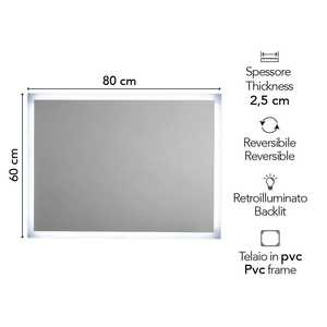 Reversible 80x60 cm LED Backlit <b>Mirror</b> - Product Image 2