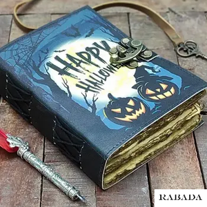 Halloween Print Leather <b>Book</b> Journal Leather Cover With Wood-free Deckle Edge Paper Dairy Classic Handmade Dairy - Product Image 3