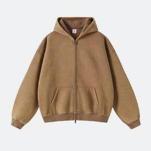 Newly Designed Women's Heavyweight Drop Shoulder Oversized <b>Zip</b> Acid Washed Vintage Wear Your Own Logo Knitted Long Hoodies - Product Image 4